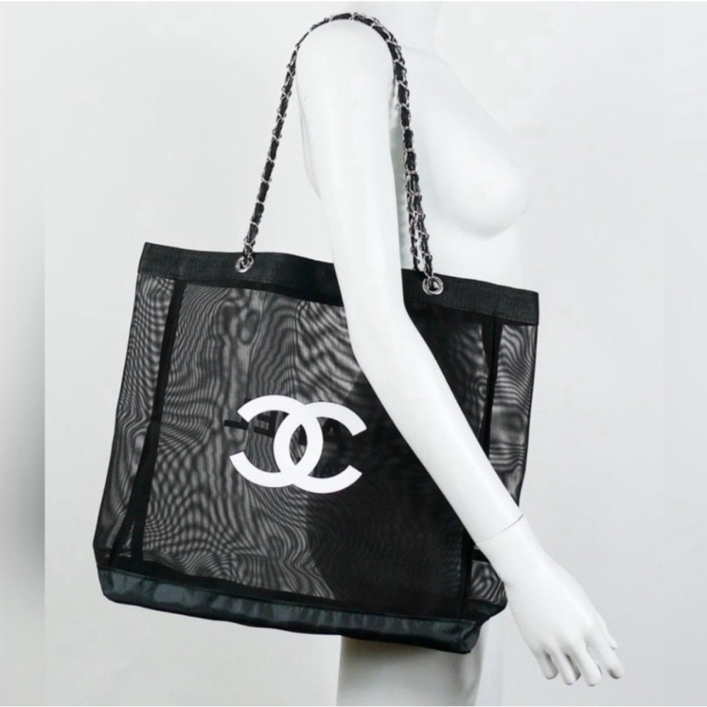 NWT Chanel Mesh Beach Tote Bag + Matching Pouch & Ribbon • Large • Summer Bag - Picture 3 of 3